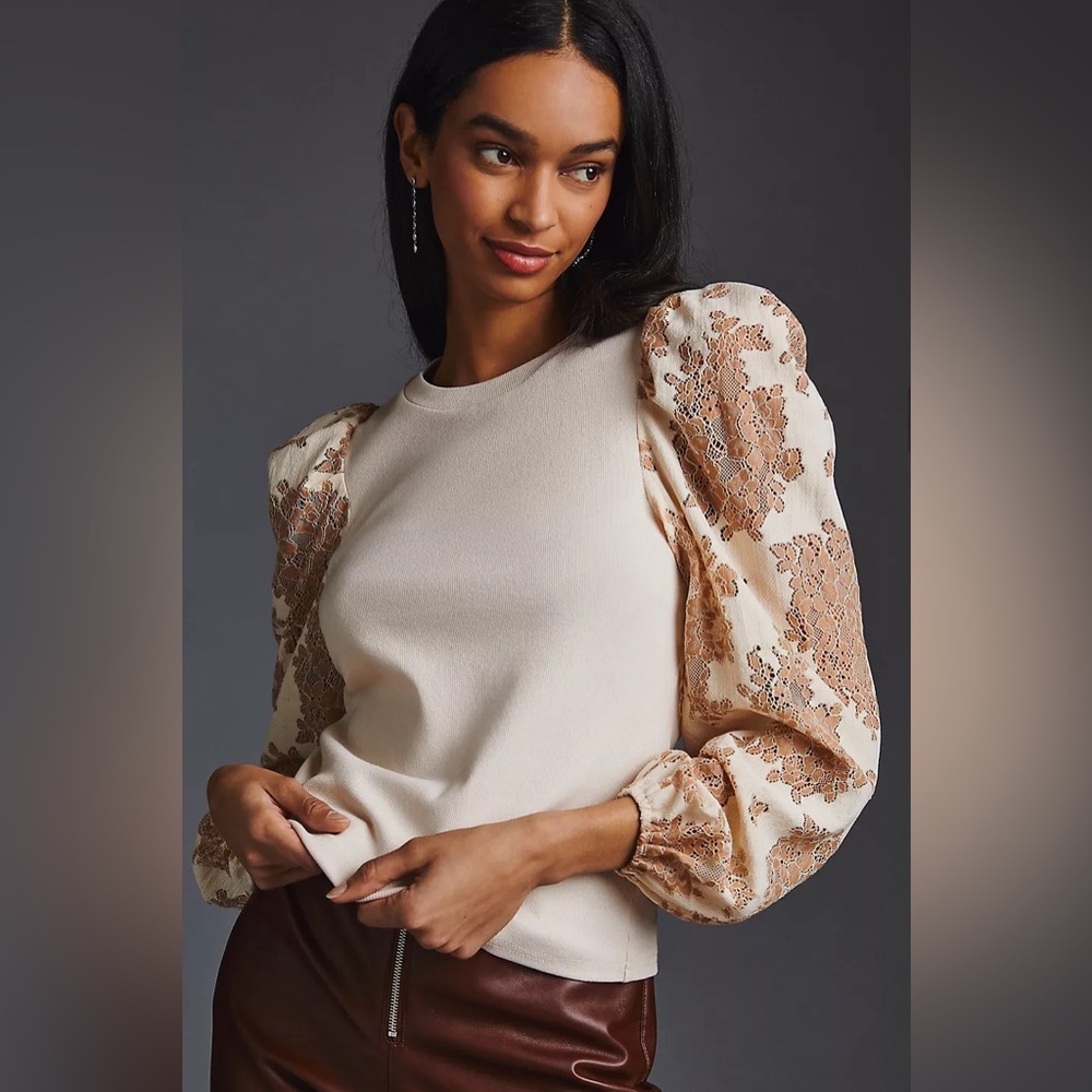 Anthropologie DOLAN Puff-Sleeve Top with Lace